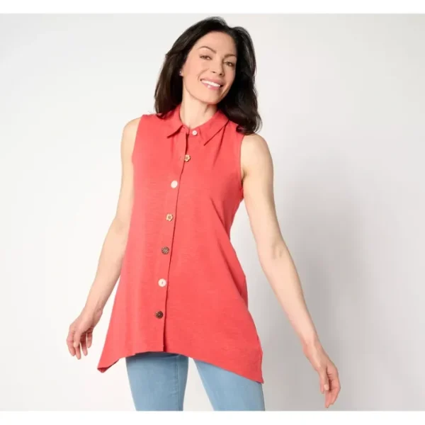 Fashion<Regular Texture-Knit Sharkbite Hem Button Tunic - a world of fashionable women's clothing, including a wide selection of dresses and trendy accessories.