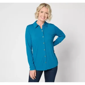 Fashion<Rib Knit Button Front Collared Blouse - a world of fashionable women's clothing, including a wide selection of dresses and trendy accessories.