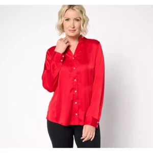 Fashion<Satin Long-Sleeve Button-Front Top - a world of fashionable women's clothing, including a wide selection of dresses and trendy accessories.