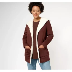 Fashion<Sherpa Bonded Hooded Jacket with Pockets - a world of fashionable women's clothing, including a wide selection of dresses and trendy accessories.