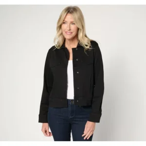 Fashion<Signature Black Perfect Flex Denim Jacket - a world of fashionable women's clothing, including a wide selection of dresses and trendy accessories.