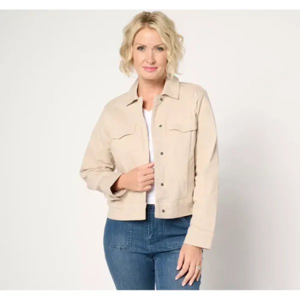 Fashion<Signature Color Perfect Flex Denim Jacket - a world of fashionable women's clothing, including a wide selection of dresses and trendy accessories.