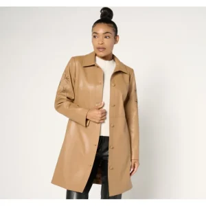 Signature Faux Leather Long Jacket w/ Rose Stitch - a world of fashionable women's clothing, including a wide selection of dresses and trendy accessories.> Coats
