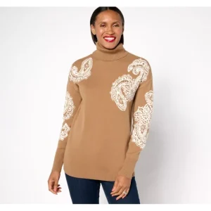 Fashion<Signature Jacquard Turtleneck Sweater - a world of fashionable women's clothing, including a wide selection of dresses and trendy accessories.