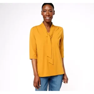 Fashion<Signature Jersey Tie Neck Ballet Sleeve Top - a world of fashionable women's clothing, including a wide selection of dresses and trendy accessories.