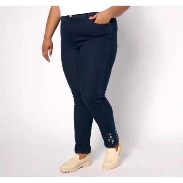 Fashion<Signature Perfect Flex Embroidered Denim - a world of fashionable women's clothing, including a wide selection of dresses and trendy accessories.