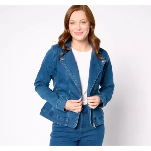Fashion<Signature Perfect Flex Indigo Moto Jacket - a world of fashionable women's clothing, including a wide selection of dresses and trendy accessories.