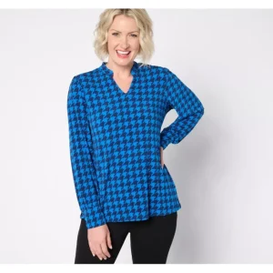 Fashion<Signature Printed Split Neck Knit Blouse - a world of fashionable women's clothing, including a wide selection of dresses and trendy accessories.