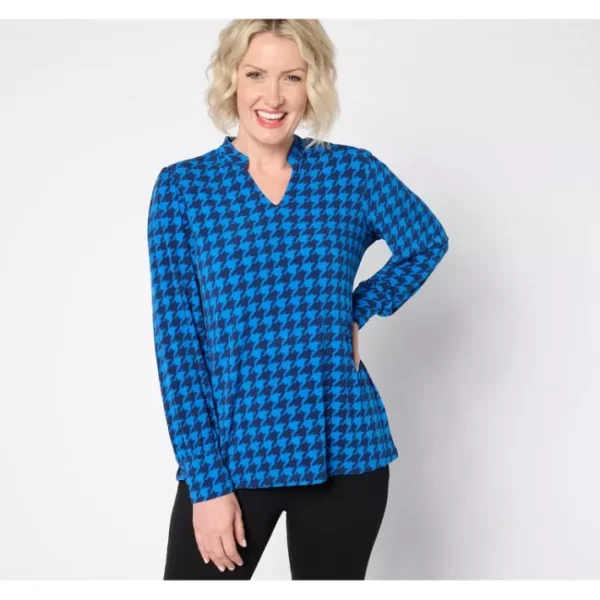 Fashion<Signature Printed Split Neck Knit Blouse - a world of fashionable women's clothing, including a wide selection of dresses and trendy accessories.