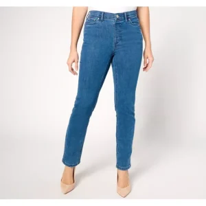 Fashion<Signature Regular Indigo Perfect Flex Pull-On Jean - a world of fashionable women's clothing, including a wide selection of dresses and trendy accessories.