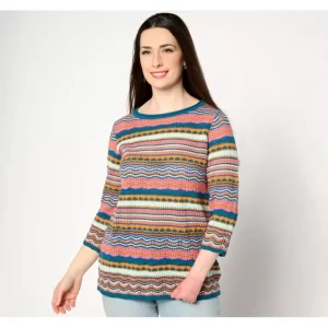 3/4 Sleeve Mixed Stretch Striped Sweater - a world of fashionable women's clothing, including a wide selection of dresses and trendy accessories.> Hat