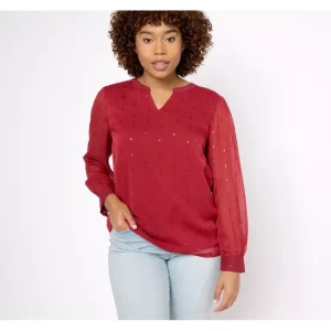 Fashion<Split V-Neck Lurex Detail Blouse - a world of fashionable women's clothing, including a wide selection of dresses and trendy accessories.