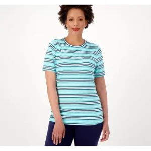 Fashion<Sport Savvy Cotton/Span Jersey Striped T-Shirt - a world of fashionable women's clothing, including a wide selection of dresses and trendy accessories.