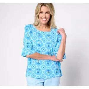 Fashion<Square Neckline Printed Ruffle Sleeve Blouse - a world of fashionable women's clothing, including a wide selection of dresses and trendy accessories.
