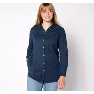 Fashion<Stretch Chambray Tunic with Side Pockets - a world of fashionable women's clothing, including a wide selection of dresses and trendy accessories.