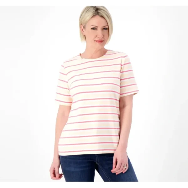 Fashion<Striped Perfect Jersey Crew Neck Short Sleeve Top - a world of fashionable women's clothing, including a wide selection of dresses and trendy accessories.