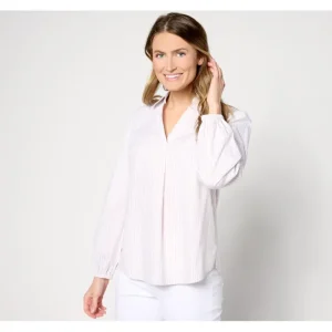 Fashion<Striped Shirt with Blouson Sleeve - a world of fashionable women's clothing, including a wide selection of dresses and trendy accessories.