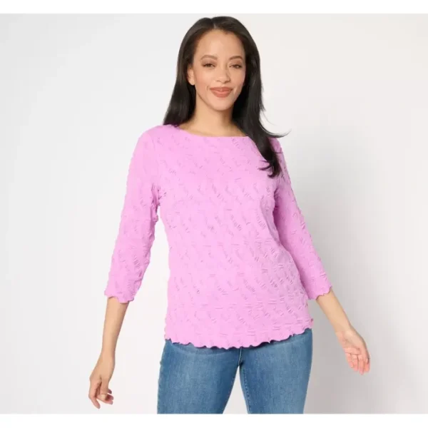 Shop All<Susan Graver Boutique Starburst Textured Knit Top - a world of fashionable women's clothing, including a wide selection of dresses and trendy accessories.