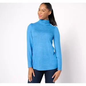 Fashion<Susan Graver Lifestyle Heather Brushed Knit Ruched Mock Neck Top - a world of fashionable women's clothing, including a wide selection of dresses and trendy accessories.