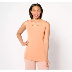 Fashion<Susan Graver Liquid Knit Sleeveless A-Line Top w/ Grommet Detail - a world of fashionable women's clothing, including a wide selection of dresses and trendy accessories.