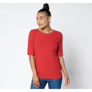 Susan Graver Novelty Stitch Fine Gauge Sweater w/Elbow Sleeves - a world of fashionable women's clothing, including a wide selection of dresses and trendy accessories.> Dresses