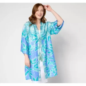 Susan Graver Passport Petite Printed Woven Jacquard Duster with 3/4 Sleeve - a world of fashionable women's clothing, including a wide selection of dresses and trendy accessories.> Dresses