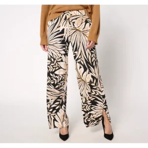 Fashion<Susan Graver Pet Printed Liquid Knit Wide-Leg Pants w/ Slits - a world of fashionable women's clothing, including a wide selection of dresses and trendy accessories.