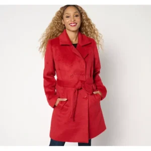 Susan Graver Petite Faux Wool Double Breasted Coat with Tie - a world of fashionable women's clothing, including a wide selection of dresses and trendy accessories.> Coats