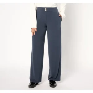 Fashion<Susan Graver Petite Liquid Knit Wide-Leg Pants w/ Button Detail - a world of fashionable women's clothing, including a wide selection of dresses and trendy accessories.