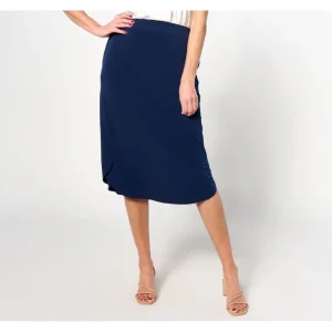Susan Graver Petite Modern Essentials Liquid Knit Curve Hem Skirt - a world of fashionable women's clothing, including a wide selection of dresses and trendy accessories.> Dresses