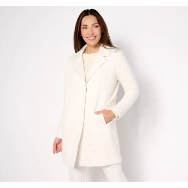 Susan Graver Petite Quilted Knit Notch Collar Fully Lined Jacket - a world of fashionable women's clothing, including a wide selection of dresses and trendy accessories.> Coats