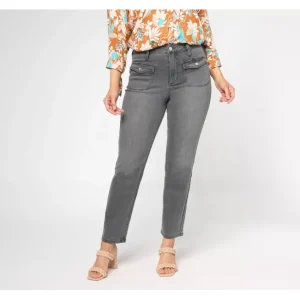 Fashion<Susan Graver Petite Straight Leg Jean with Patch Pockets - a world of fashionable women's clothing, including a wide selection of dresses and trendy accessories.