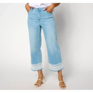 Fashion<Susan Graver Petite Stretch Denim Wide Leg Crop Jean with Trim - a world of fashionable women's clothing, including a wide selection of dresses and trendy accessories.