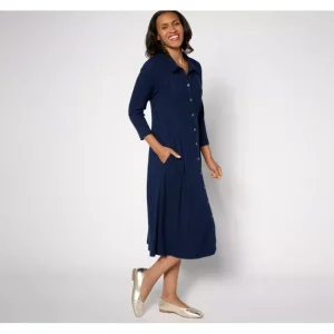 Dresses<Susan Graver Petite Sweater Rib Knit 3/4 Sleeve Midi Dress - a world of fashionable women's clothing, including a wide selection of dresses and trendy accessories.