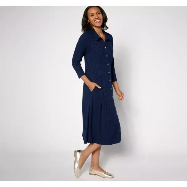 Dresses<Susan Graver Petite Sweater Rib Knit 3/4 Sleeve Midi Dress - a world of fashionable women's clothing, including a wide selection of dresses and trendy accessories.