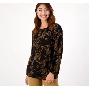 Susan Graver Printed Liquid Knit Crewneck Long Blouson Top - a world of fashionable women's clothing, including a wide selection of dresses and trendy accessories.> Hat