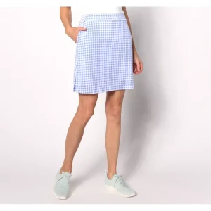 Susan Graver Printed Liquid Knit Pull-On Skort with Side Slits - a world of fashionable women's clothing, including a wide selection of dresses and trendy accessories.> Hat