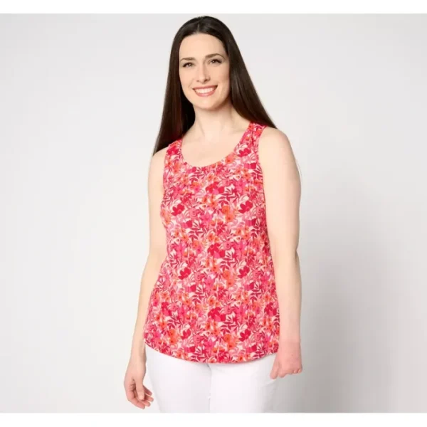Shop All<Susan Graver Printed Liquid Knit Scoop Neck Tank Top - a world of fashionable women's clothing, including a wide selection of dresses and trendy accessories.