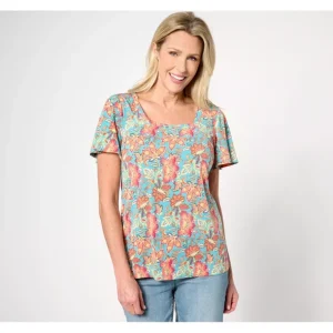 Susan Graver Printed Liquid Knit Square Neck Flutter Sleeve Top - a world of fashionable women's clothing, including a wide selection of dresses and trendy accessories.> Hat