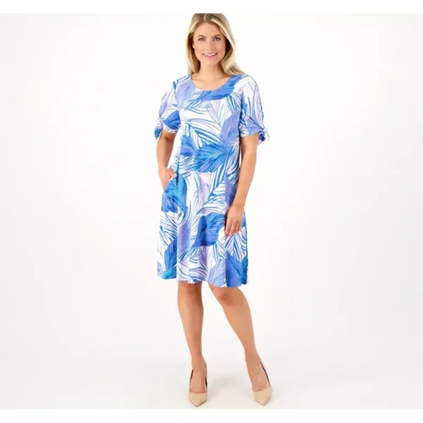 Susan Graver Printed Petite Liquid Knit A-Line Dress w/Ties - a world of fashionable women's clothing, including a wide selection of dresses and trendy accessories.> Hat