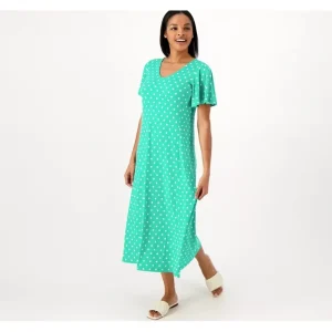 Susan Graver Printed Petite Liquid Knit Flutter Midi Dress - a world of fashionable women's clothing, including a wide selection of dresses and trendy accessories.> Hat