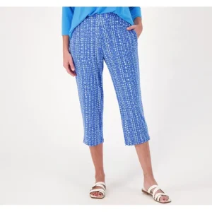 Susan Graver Printed Regular Liquid Knit Slim Pull On Capri Pants - a world of fashionable women's clothing, including a wide selection of dresses and trendy accessories.> Hat