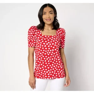 Fashion<Susan Graver Printed Textured Liquid Knit Puff Sleeve Top - a world of fashionable women's clothing, including a wide selection of dresses and trendy accessories.