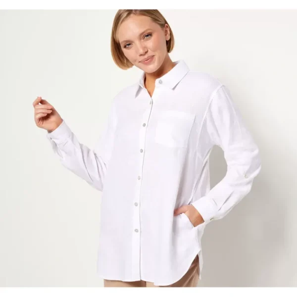 Susan Graver Pure Petite Cross- Dyed Linen Tunic Shirt - a world of fashionable women's clothing, including a wide selection of dresses and trendy accessories.> Hat