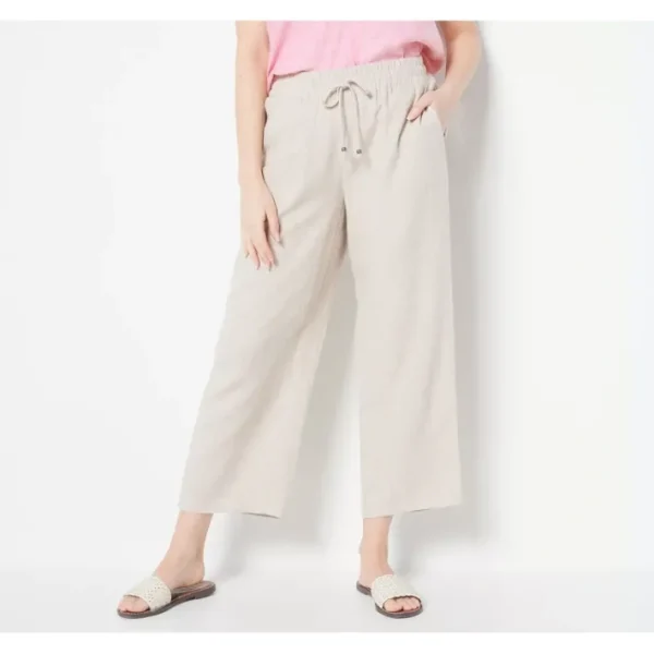 Fashion<Susan Graver Pure Regular Linen Blend Crop Pant with Drawstring - a world of fashionable women's clothing, including a wide selection of dresses and trendy accessories.
