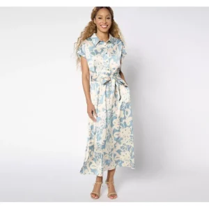 Susan Graver Reg Printed Stretch Charmeuse Midi Dress Belted - a world of fashionable women's clothing, including a wide selection of dresses and trendy accessories.> Hat