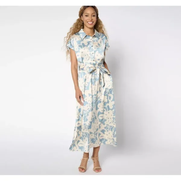 Susan Graver Reg Printed Stretch Charmeuse Midi Dress Belted - a world of fashionable women's clothing, including a wide selection of dresses and trendy accessories.> Hat