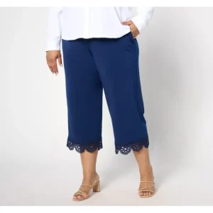 Fashion<Susan Graver Regular Liquid Knit Wide-Leg Crop Pants with Lace Hem - a world of fashionable women's clothing, including a wide selection of dresses and trendy accessories.