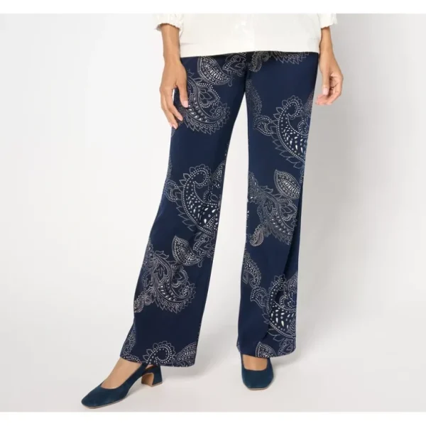 Susan Graver Regular Metallic Print LK Fusion Boot Cut Pant - a world of fashionable women's clothing, including a wide selection of dresses and trendy accessories.> Hat