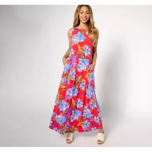 Susan Graver Regular Printed Liquid Knit Maxi Dress with Pockets - a world of fashionable women's clothing, including a wide selection of dresses and trendy accessories.> Hat